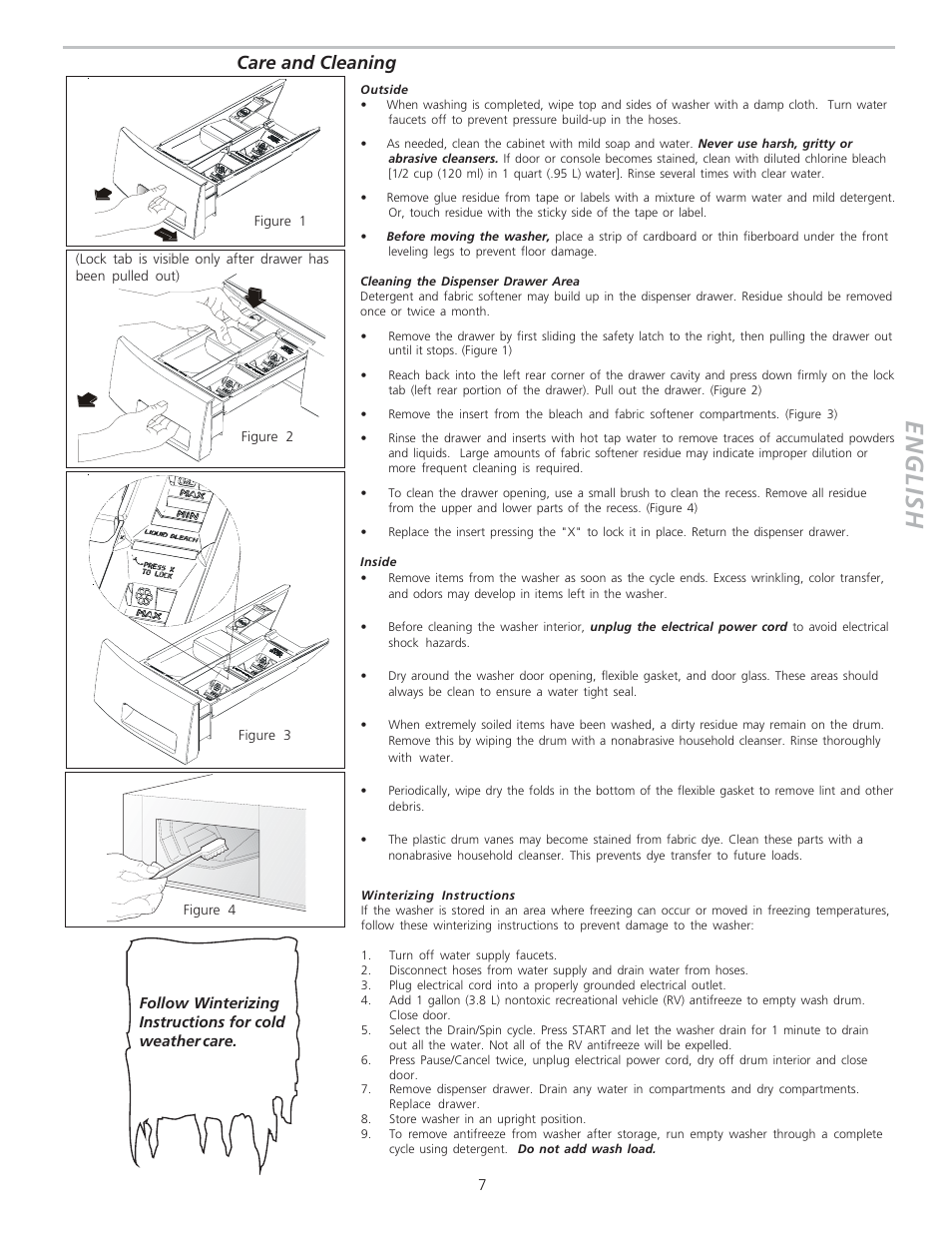 English, Care and cleaning | FRIGIDAIRE 134683400 User Manual | Page 7 / 8
