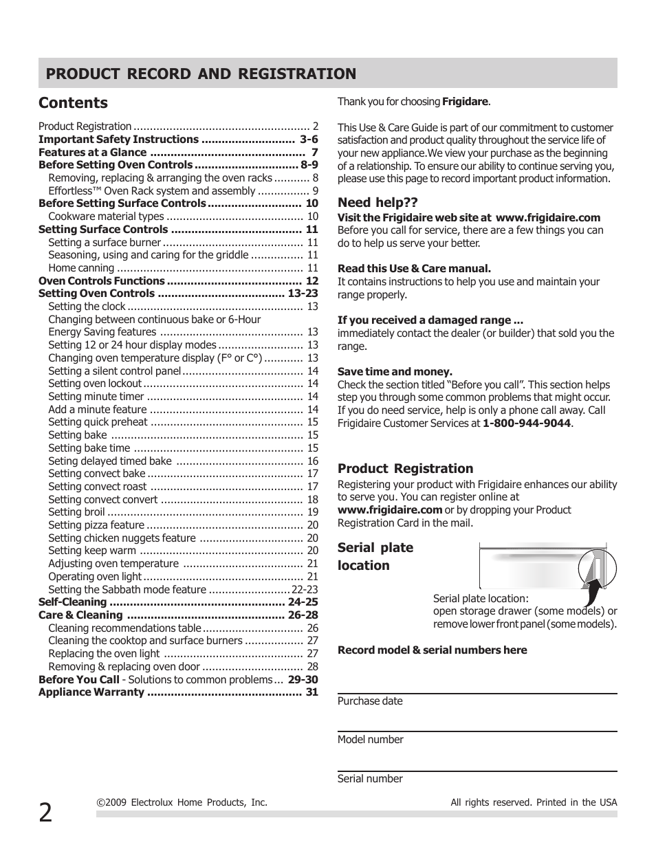 FRIGIDAIRE 316901207 User Manual | Page 2 / 32