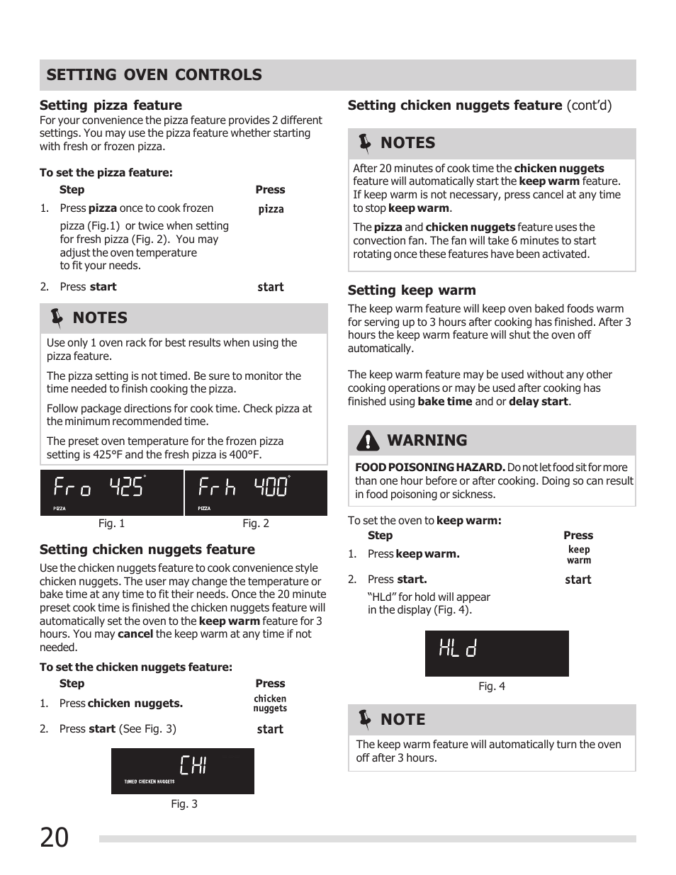 Setting oven controls, Warning | FRIGIDAIRE 316901207 User Manual | Page 20 / 32