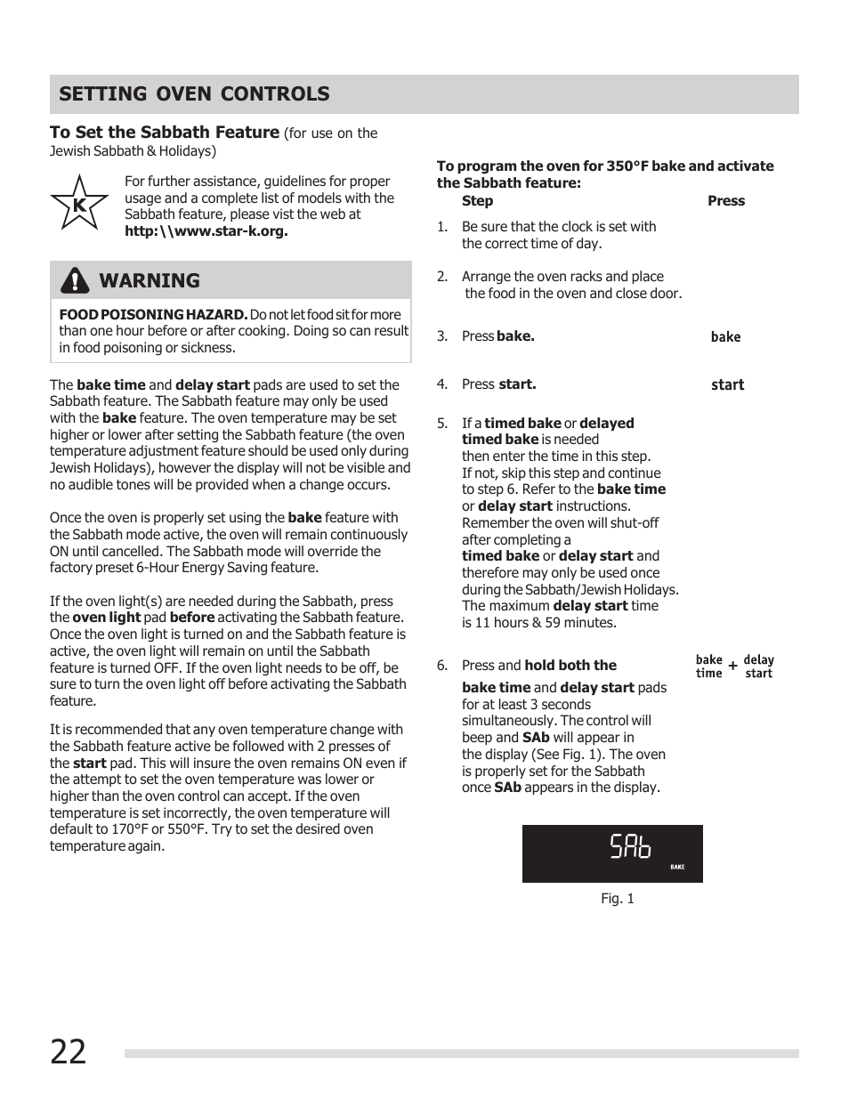 Warning, Setting oven controls | FRIGIDAIRE 316901207 User Manual | Page 22 / 32
