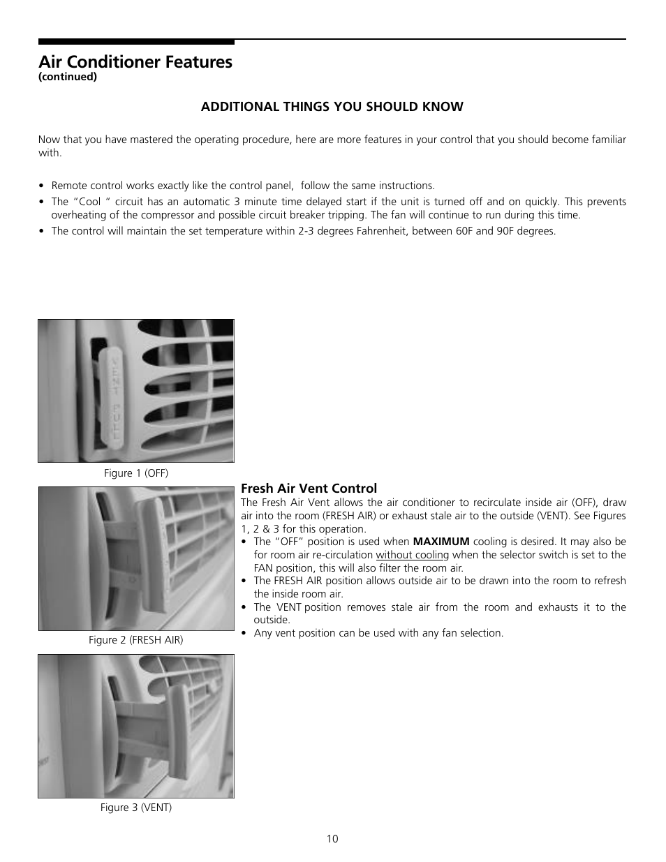 Air conditioner feature s | FRIGIDAIRE 309000834 User Manual | Page 10 / 12