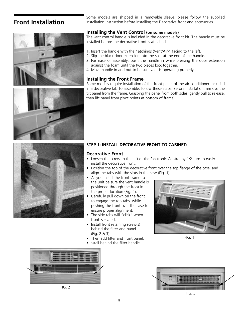 Front installation | FRIGIDAIRE 309000834 User Manual | Page 5 / 12