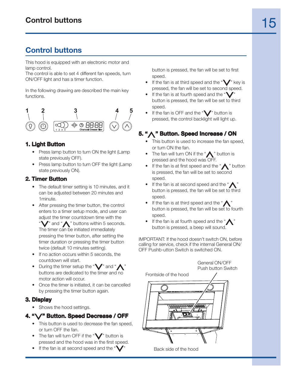 Control buttons | FRIGIDAIRE 316488524 User Manual | Page 15 / 20