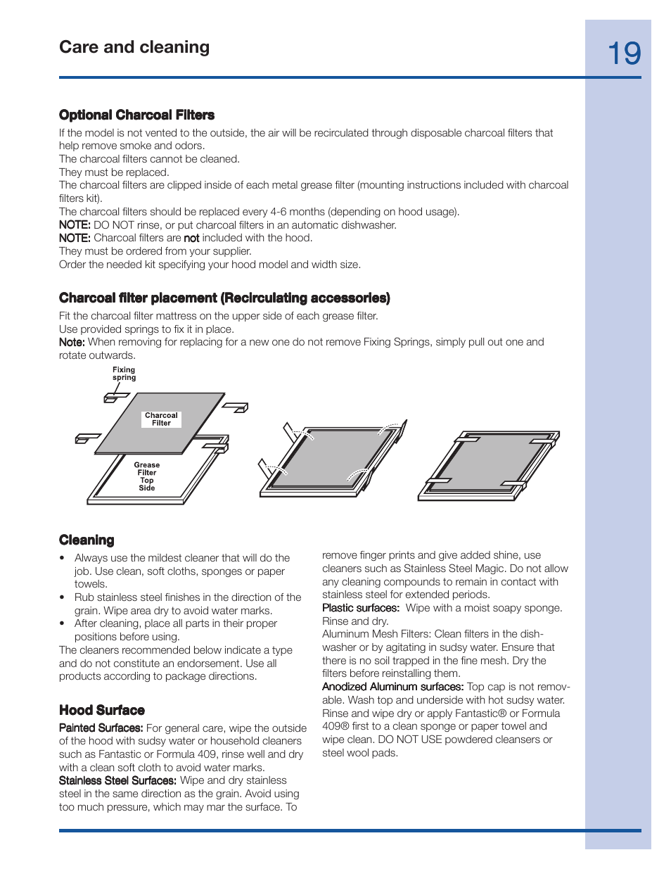 Care and cleaning | FRIGIDAIRE 316488524 User Manual | Page 19 / 20