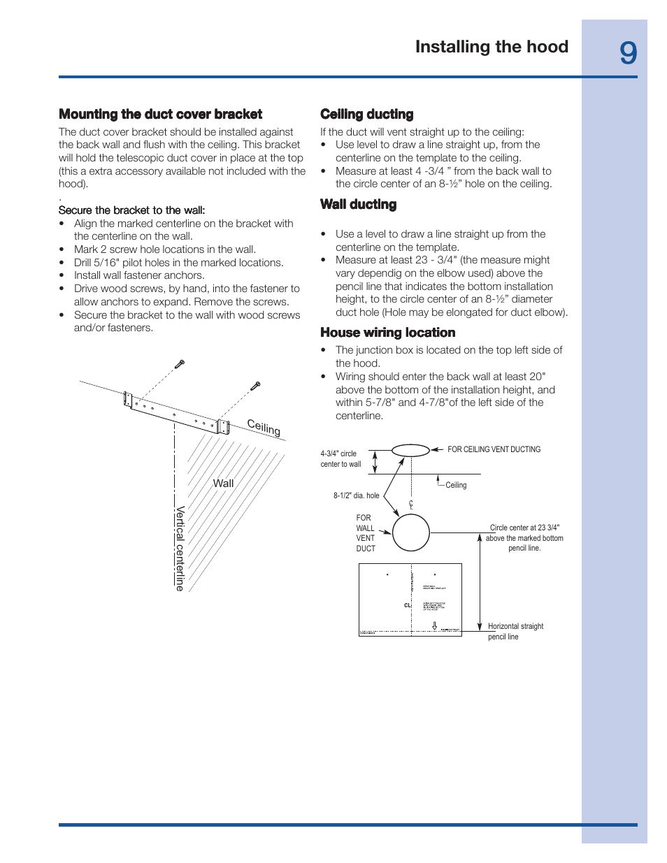Installing the hood | FRIGIDAIRE 316488524 User Manual | Page 9 / 20