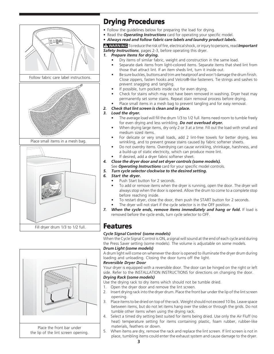 Features | FRIGIDAIRE 131679000B User Manual | Page 3 / 6