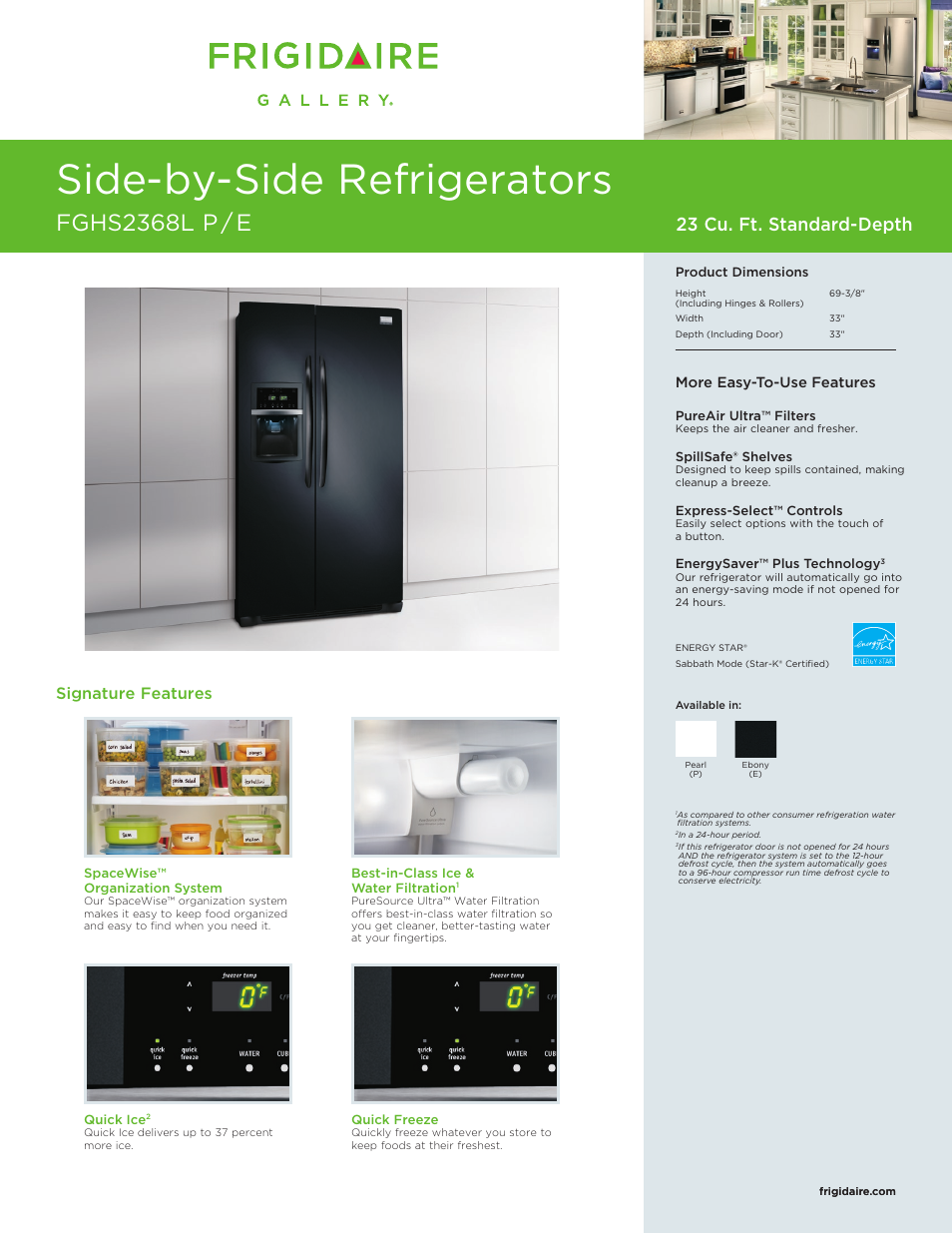 FRIGIDAIRE FGHS2368L User Manual | 2 pages