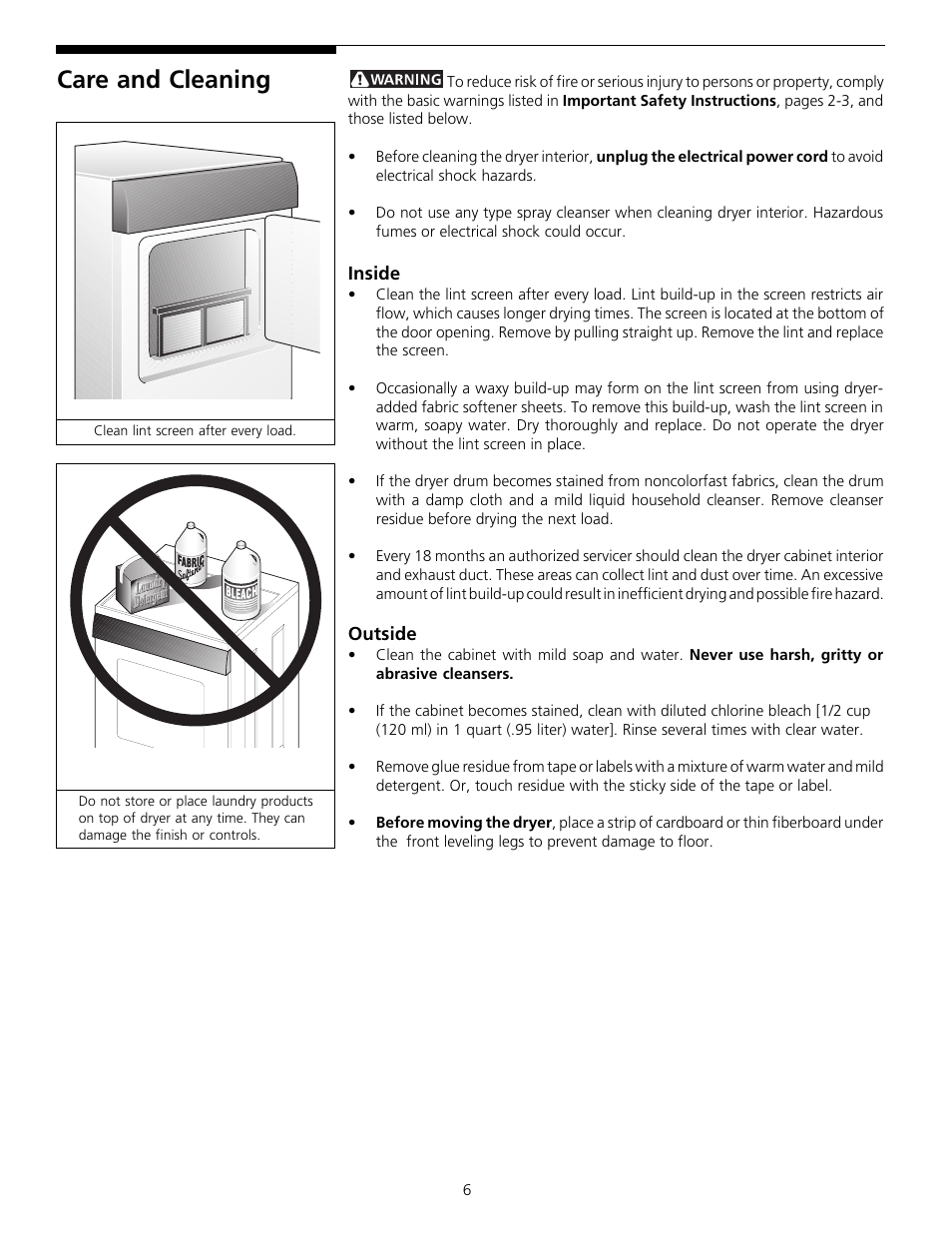 Care and cleaning | FRIGIDAIRE 131842900 (9903) User Manual | Page 6 / 10