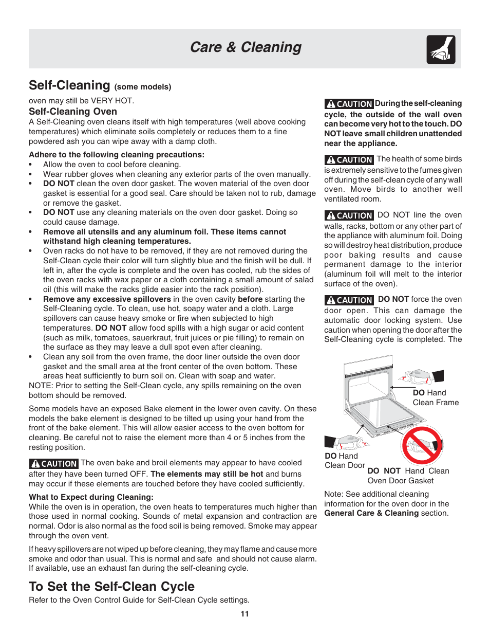 Care & cleaning, Self-cleaning | FRIGIDAIRE PLEB30T9FC 318205119 User Manual | Page 11 / 16