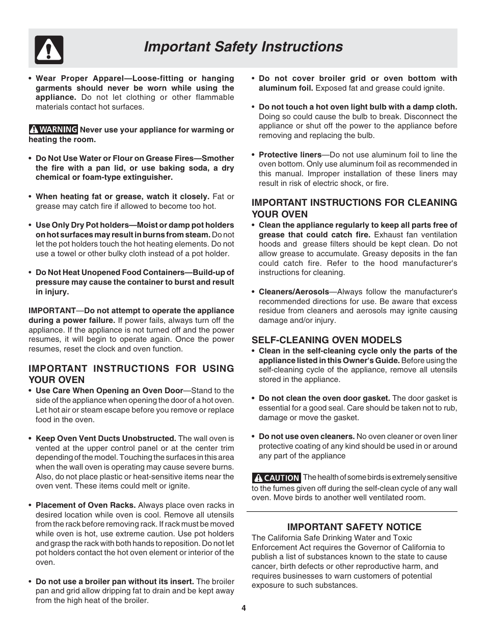 Important safety instructions | FRIGIDAIRE PLEB30T9FC 318205119 User Manual | Page 4 / 16