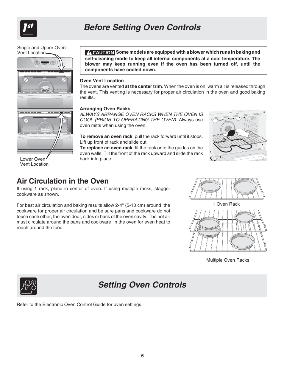 Before setting oven controls setting oven controls, Air circulation in the oven | FRIGIDAIRE PLEB30T9FC 318205119 User Manual | Page 6 / 16
