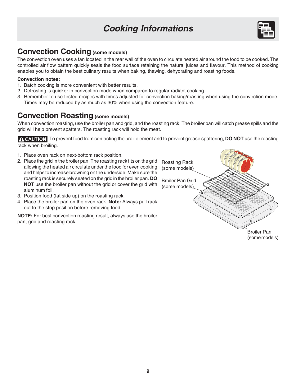 Cooking informations, Convection cooking, Convection roasting | FRIGIDAIRE PLEB30T9FC 318205119 User Manual | Page 9 / 16