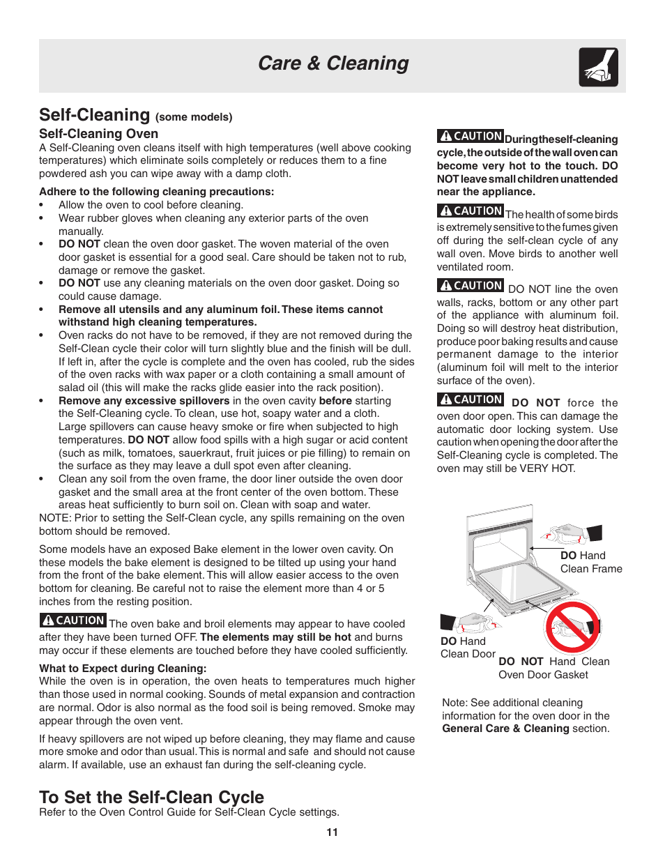 Care & cleaning, Self-cleaning | FRIGIDAIRE 318205115E User Manual | Page 11 / 17