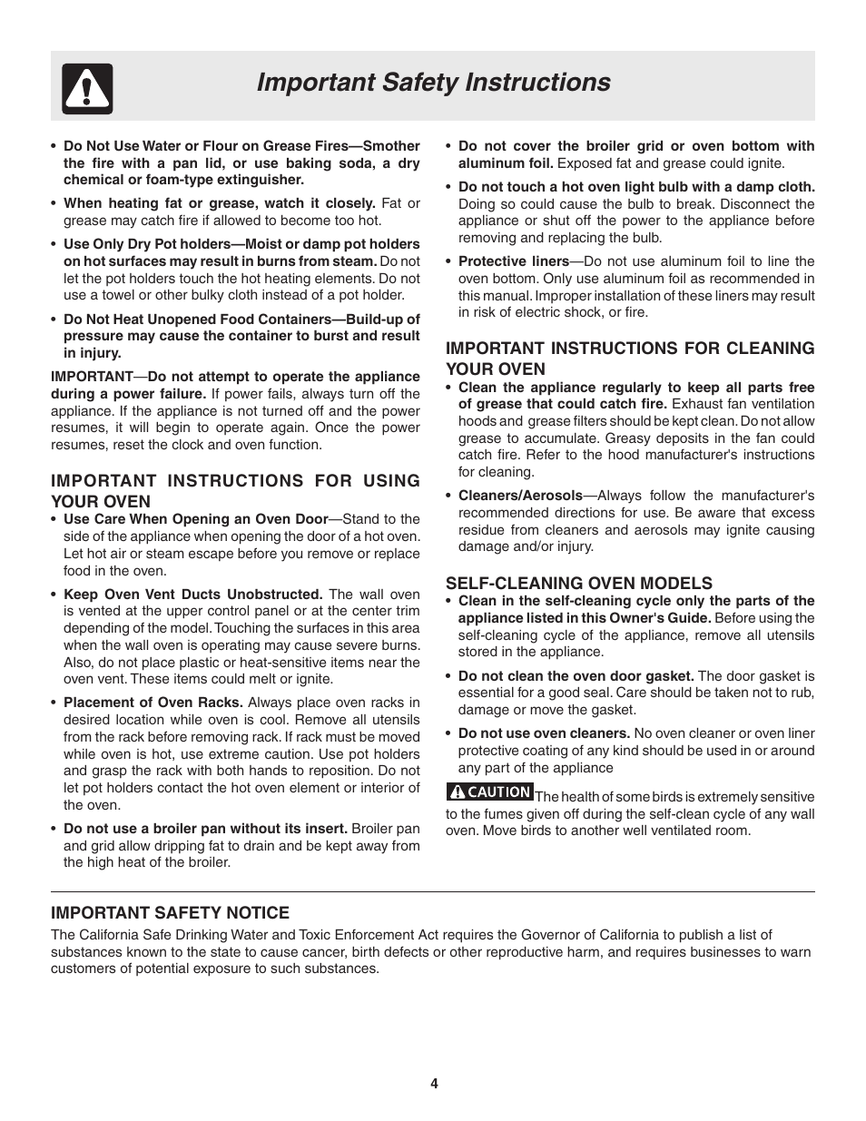 Important safety instructions | FRIGIDAIRE 318205115E User Manual | Page 4 / 17