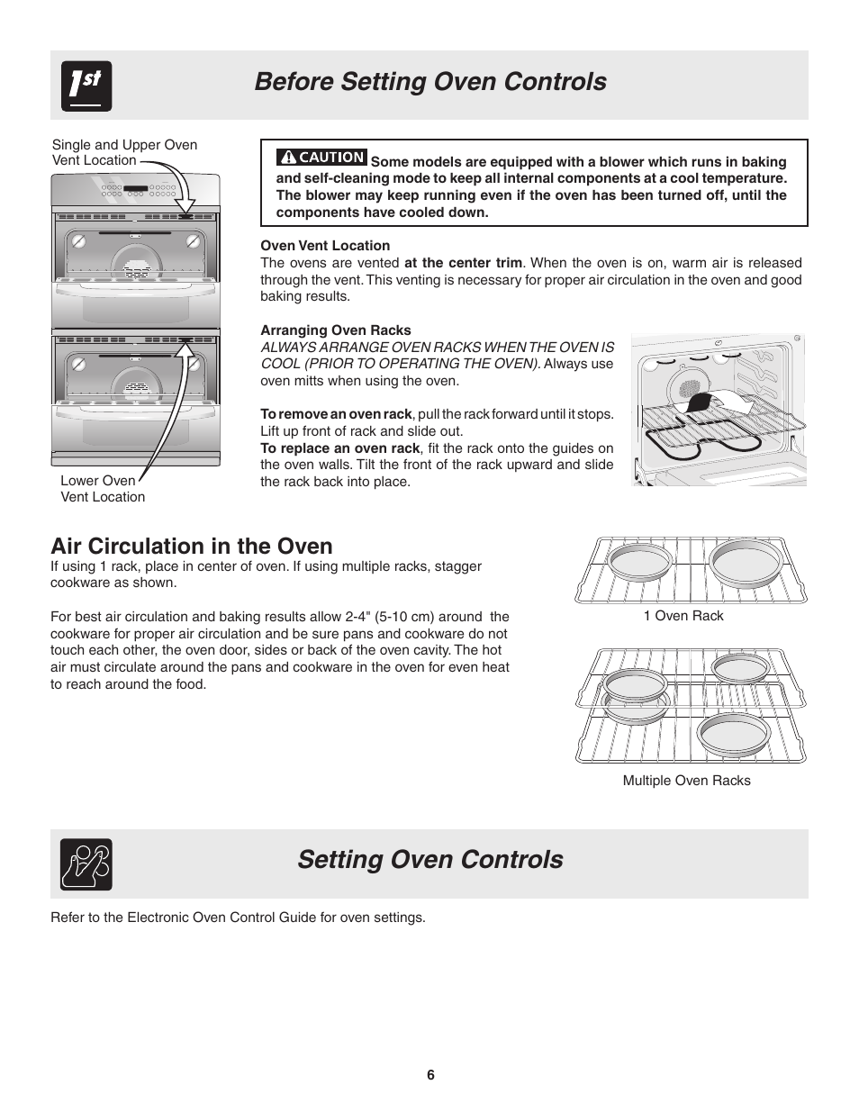 Before setting oven controls setting oven controls, Air circulation in the oven | FRIGIDAIRE 318205115E User Manual | Page 6 / 17