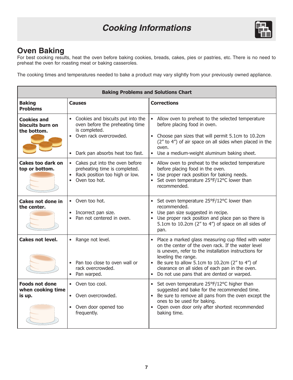 Cooking informations, Oven baking | FRIGIDAIRE 318205115E User Manual | Page 7 / 17