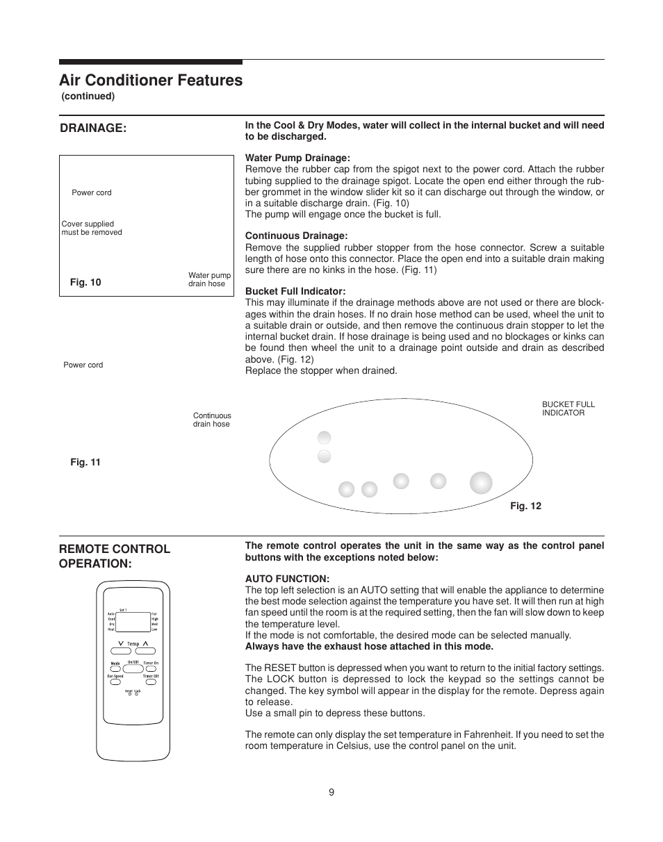 Air conditioner features | FRIGIDAIRE 220250d396 User Manual | Page 9 / 11