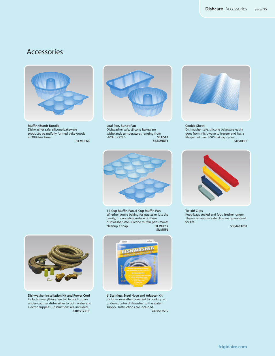 Accessories, Dishcare accessories | FRIGIDAIRE Dishcare User Manual | Page 15 / 20