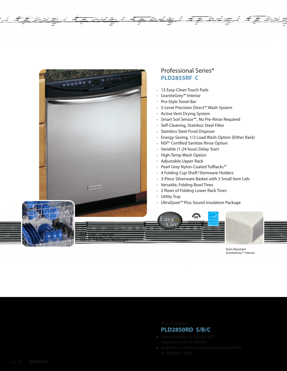 Professional series, Pld2855rf c, Pld2850rd s/b/c | FRIGIDAIRE Dishcare User Manual | Page 8 / 20