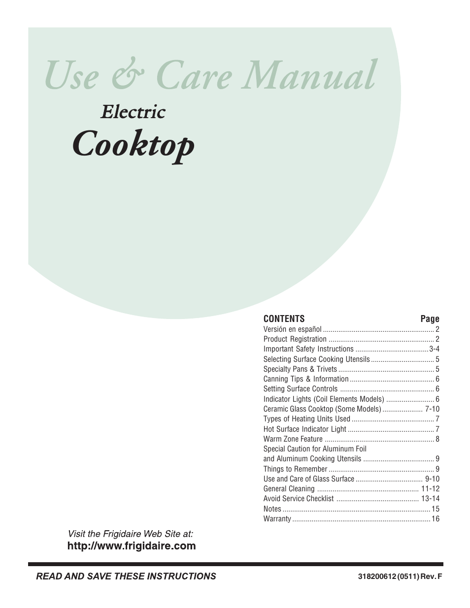 FRIGIDAIRE 318200612 User Manual | 16 pages