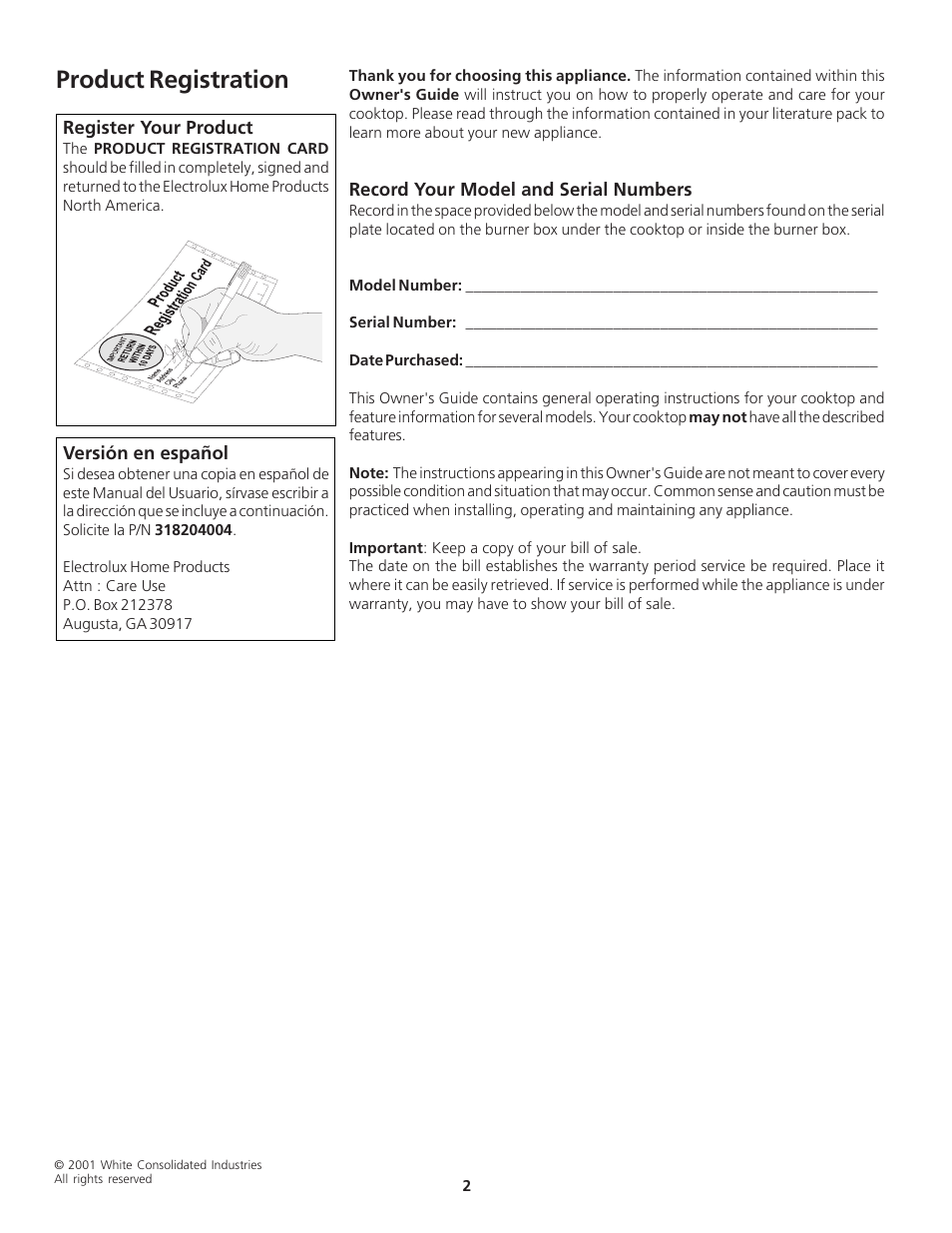 Product registration | FRIGIDAIRE 318200612 User Manual | Page 2 / 16