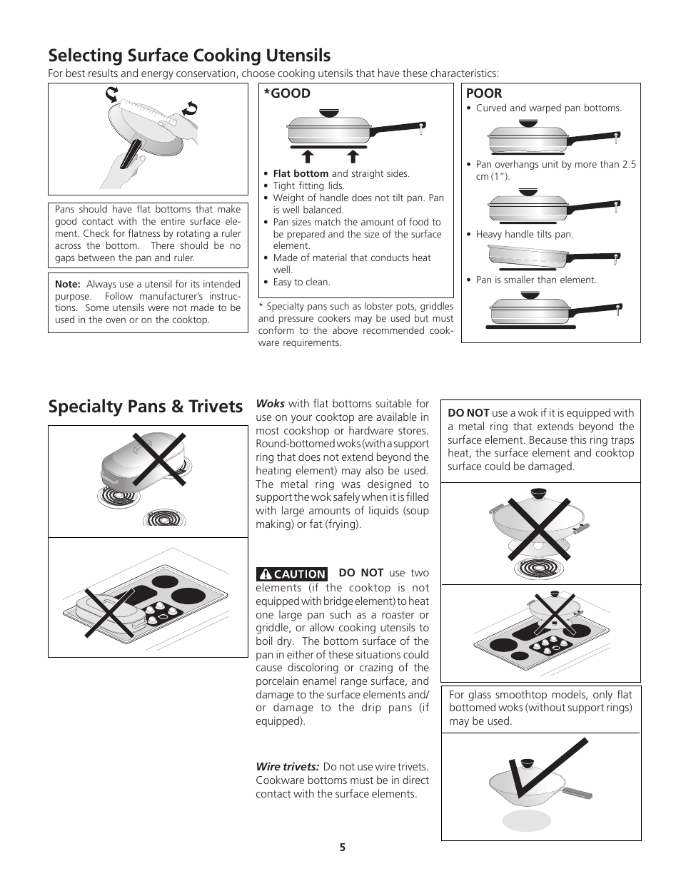 Selecting surface cooking utensils, Specialty pans & trivets | FRIGIDAIRE 318200612 User Manual | Page 5 / 16