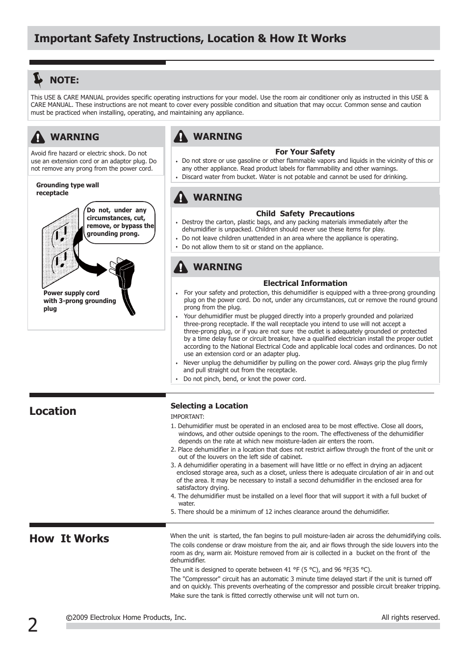 Location, How it works, Warning | FRIGIDAIRE 2020266A0107 User Manual | Page 2 / 10