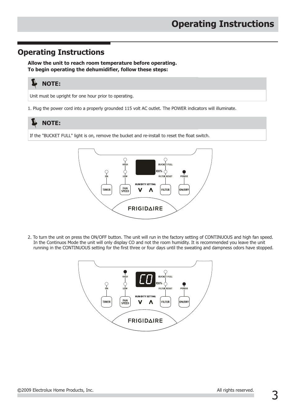 Operating instructions | FRIGIDAIRE 2020266A0107 User Manual | Page 3 / 10