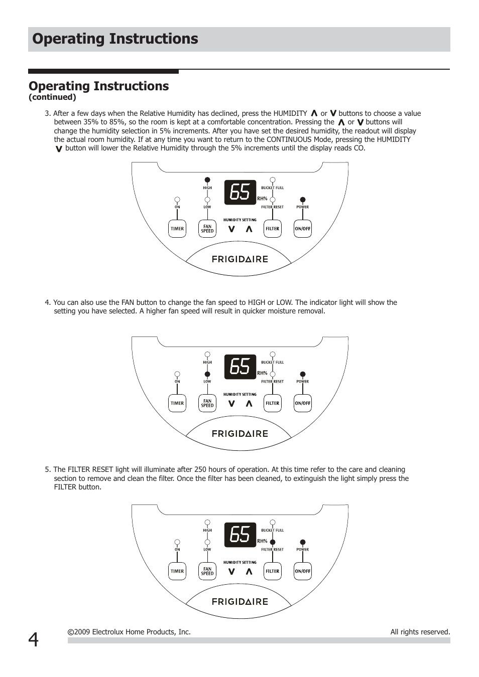 Operating instructions | FRIGIDAIRE 2020266A0107 User Manual | Page 4 / 10