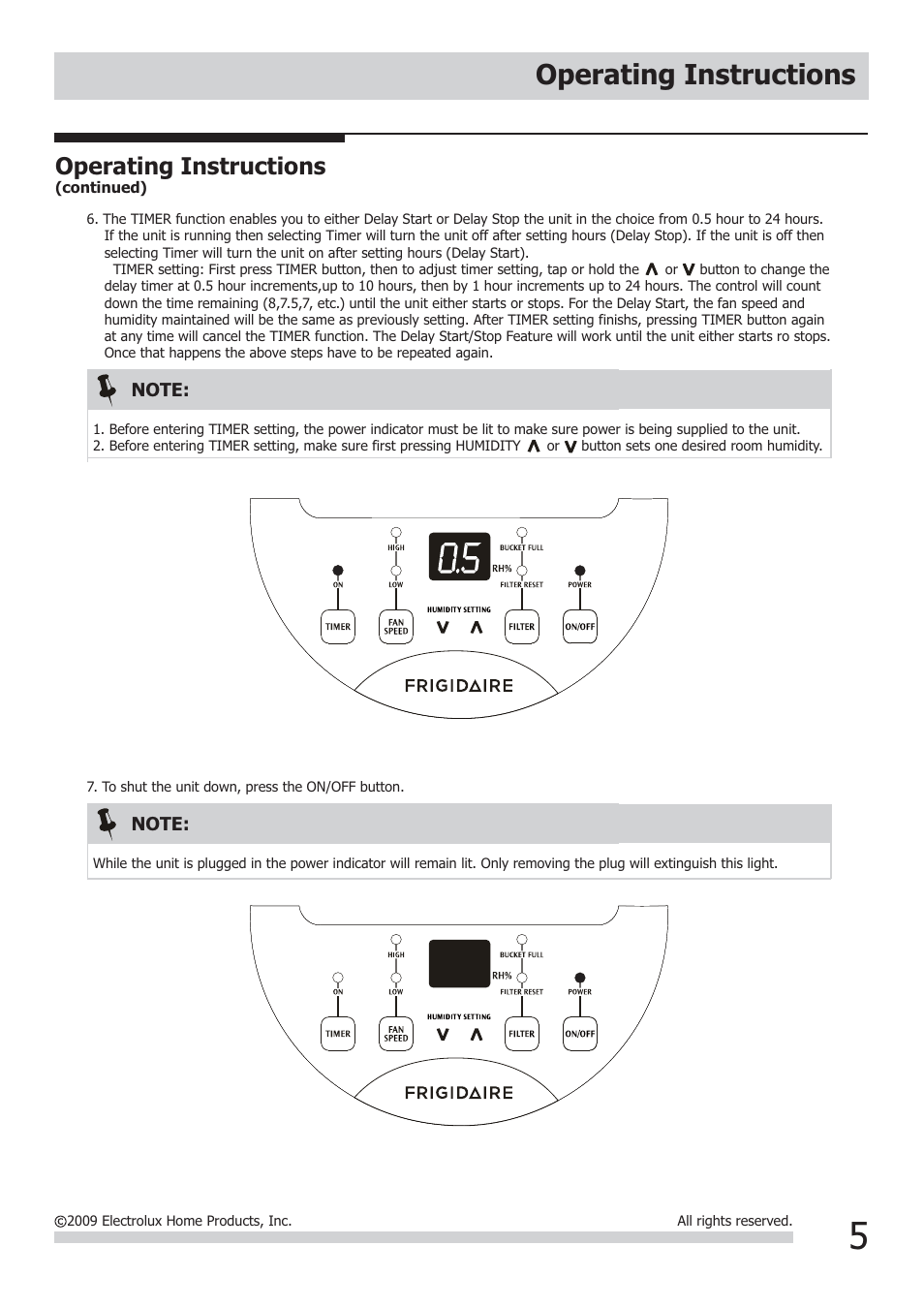 Operating instructions | FRIGIDAIRE 2020266A0107 User Manual | Page 5 / 10