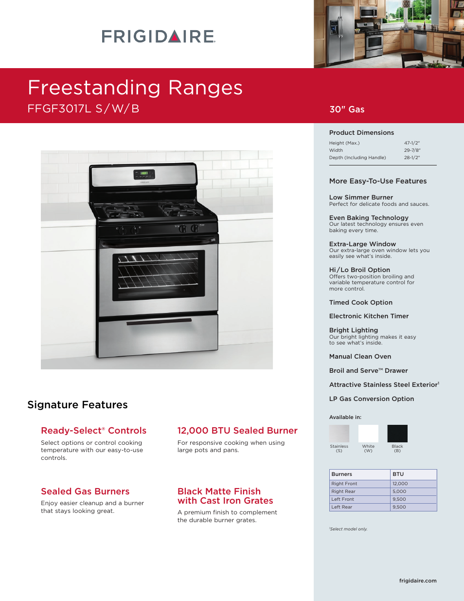 FRIGIDAIRE FFGF3017L User Manual | 4 pages