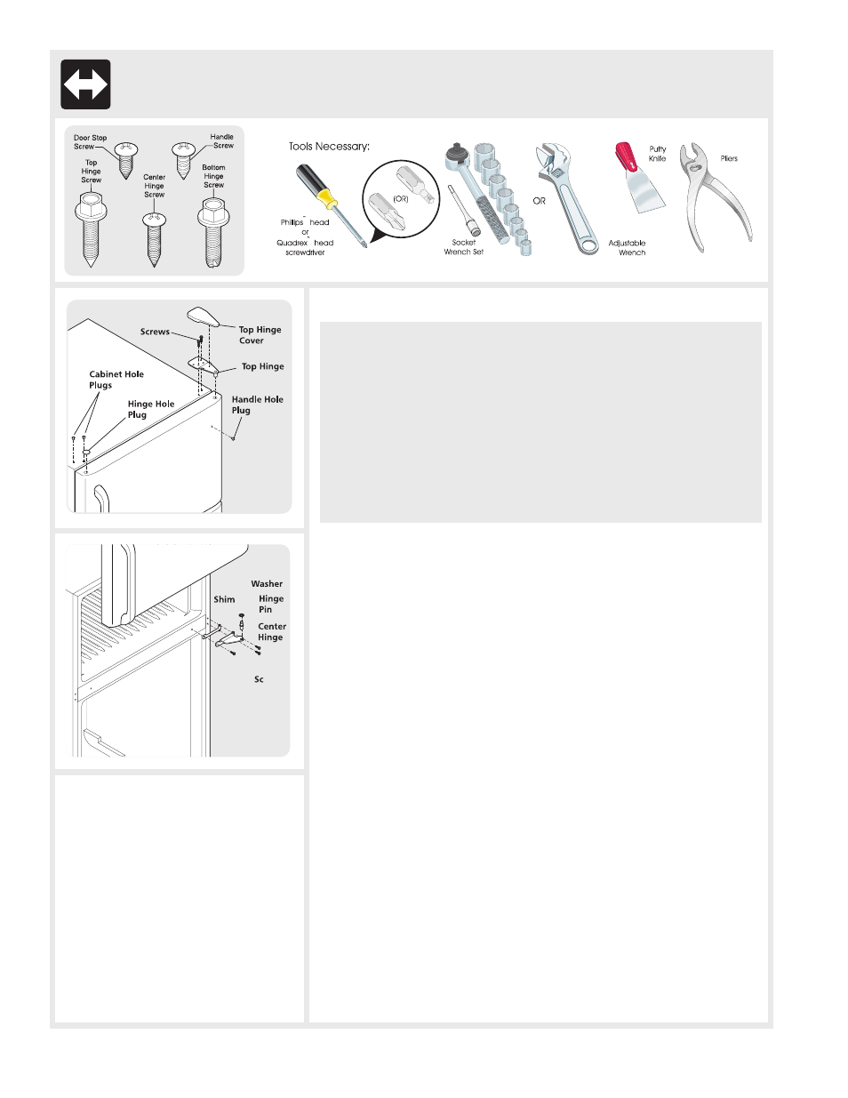 Door removal and reversal instructions | FRIGIDAIRE 240400102 User Manual | Page 6 / 21