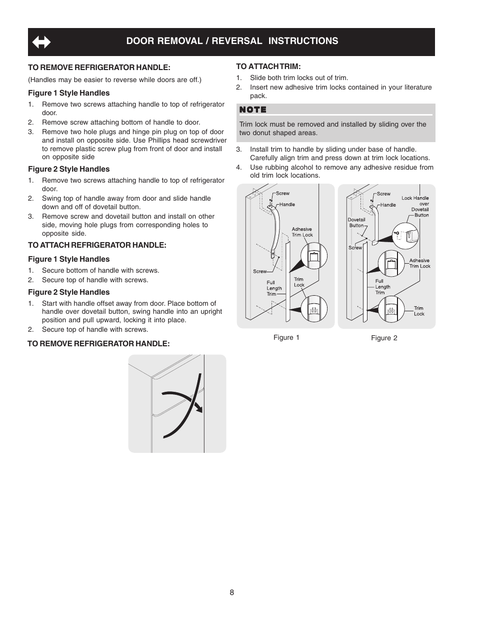 Door removal / reversal instructions | FRIGIDAIRE 240400113 User Manual | Page 8 / 18