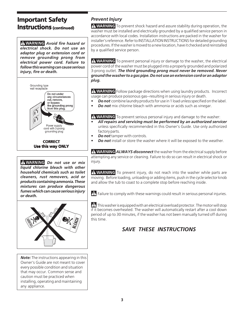 Important safety, Save these instructions | FRIGIDAIRE 131843000C User Manual | Page 3 / 14