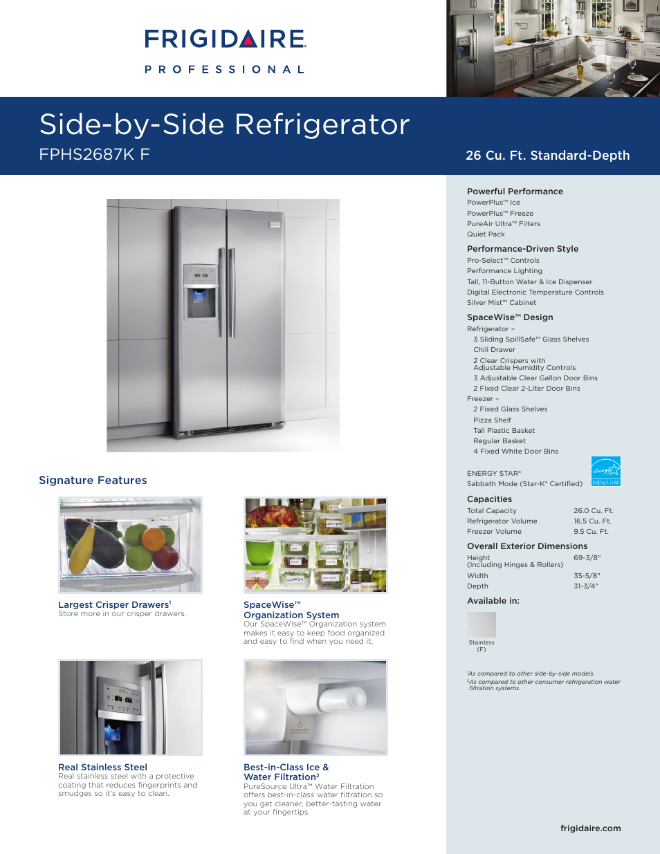 FRIGIDAIRE Professional FPHS2687K User Manual | 2 pages