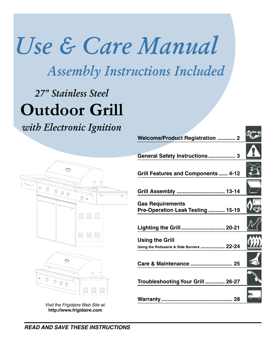 FRIGIDAIRE Grill with Electronic Ignition User Manual | 20 pages