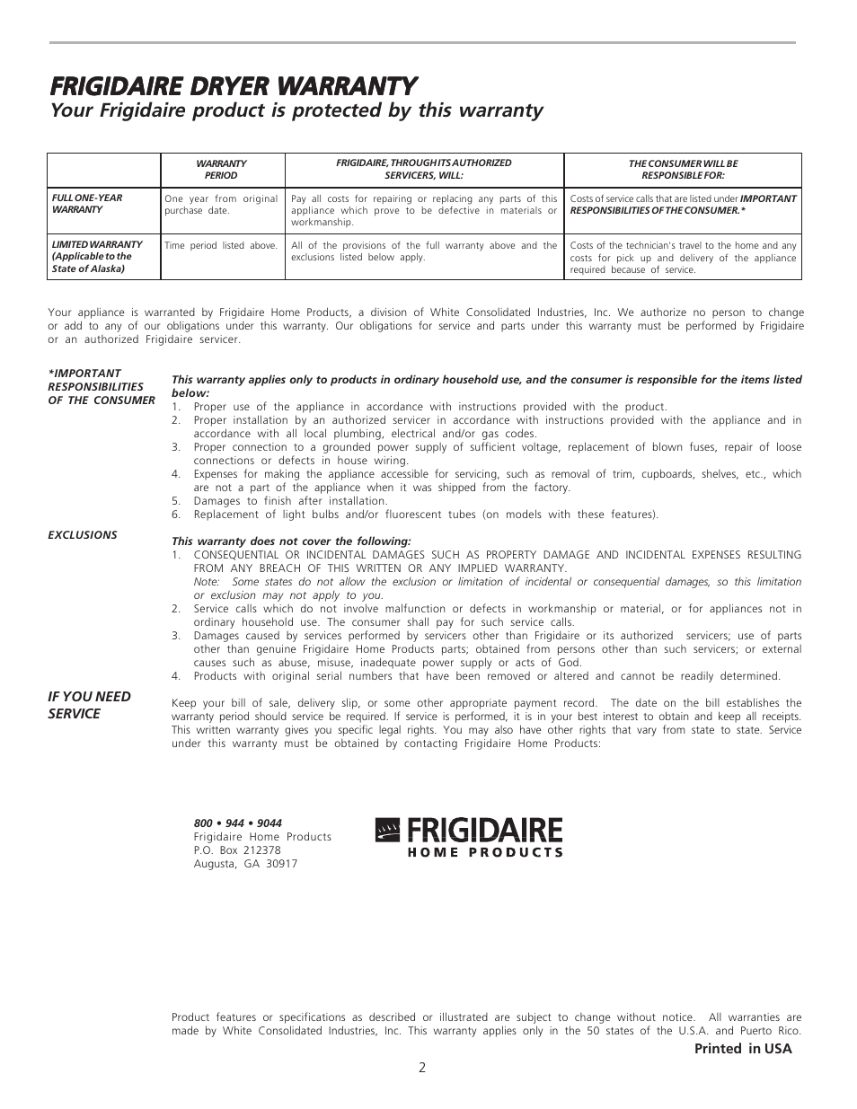 Frigidaire dr | FRIGIDAIRE 134306100A User Manual | Page 2 / 8