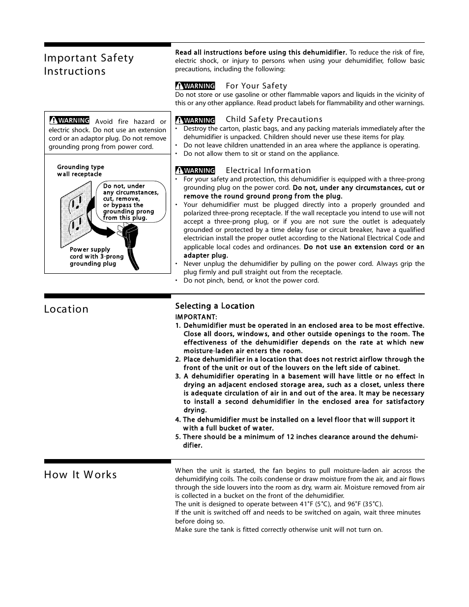 Location, How it w orks, Important saf ety instructions | FRIGIDAIRE 66129900901 User Manual | Page 3 / 7