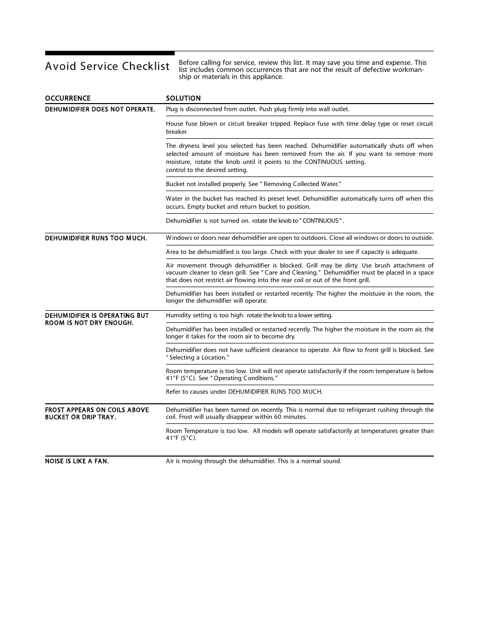 Avoid service checklist | FRIGIDAIRE 66129900901 User Manual | Page 7 / 7