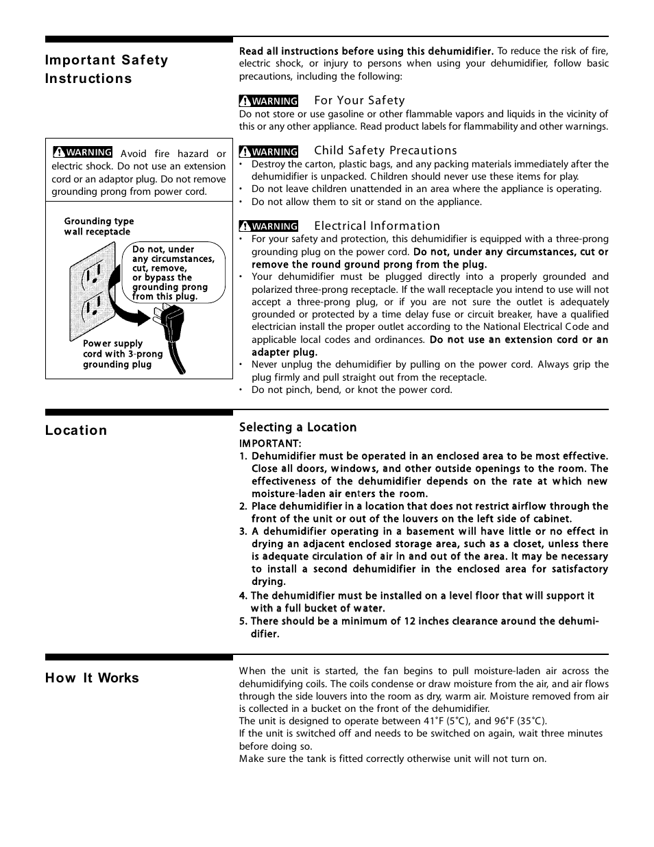 Location, How it works, Important saf ety instructions | FRIGIDAIRE 66166045 User Manual | Page 3 / 7