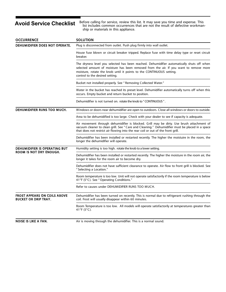 Avoid service checklist | FRIGIDAIRE 66166045 User Manual | Page 7 / 7