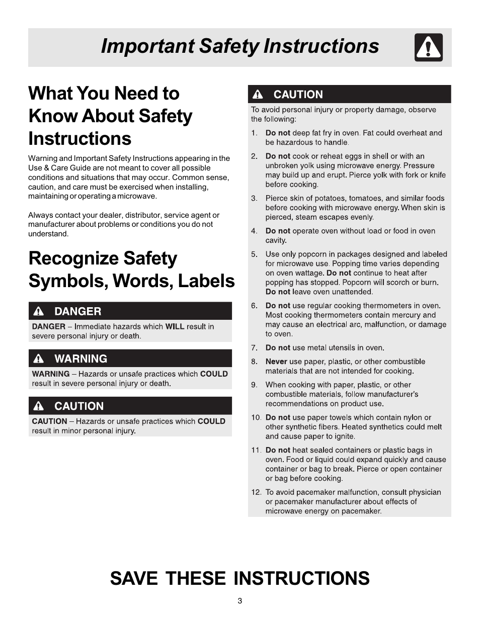 Important safety instructions, What you need to know about safety instructions | FRIGIDAIRE 316495057 User Manual | Page 3 / 24