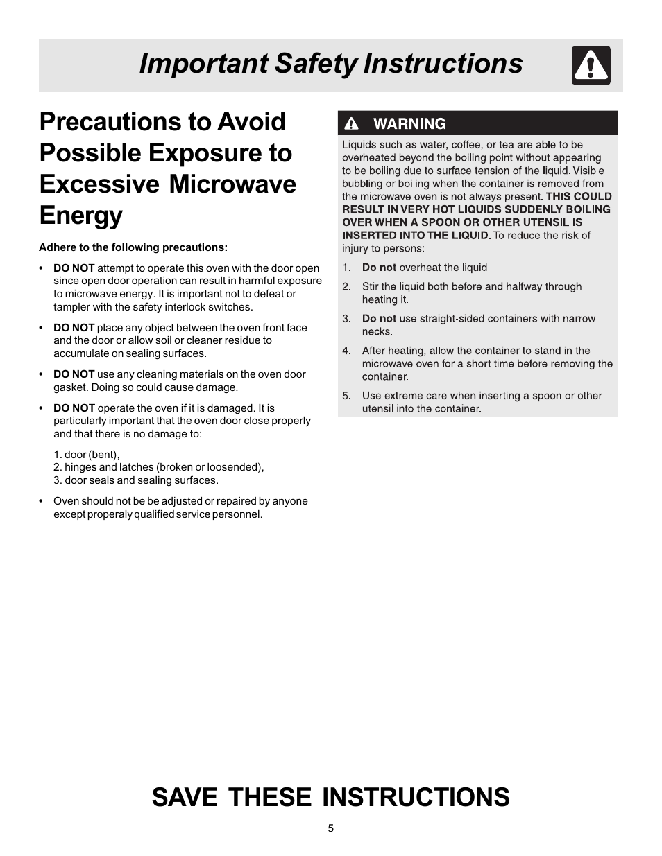 Important safety instructions, Save these instructions | FRIGIDAIRE 316495057 User Manual | Page 5 / 24