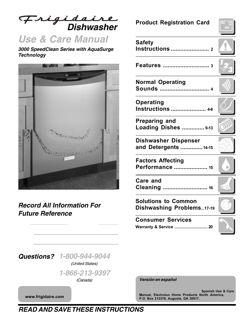 FRIGIDAIRE 3000 SpeedClean Series User Manual | 20 pages