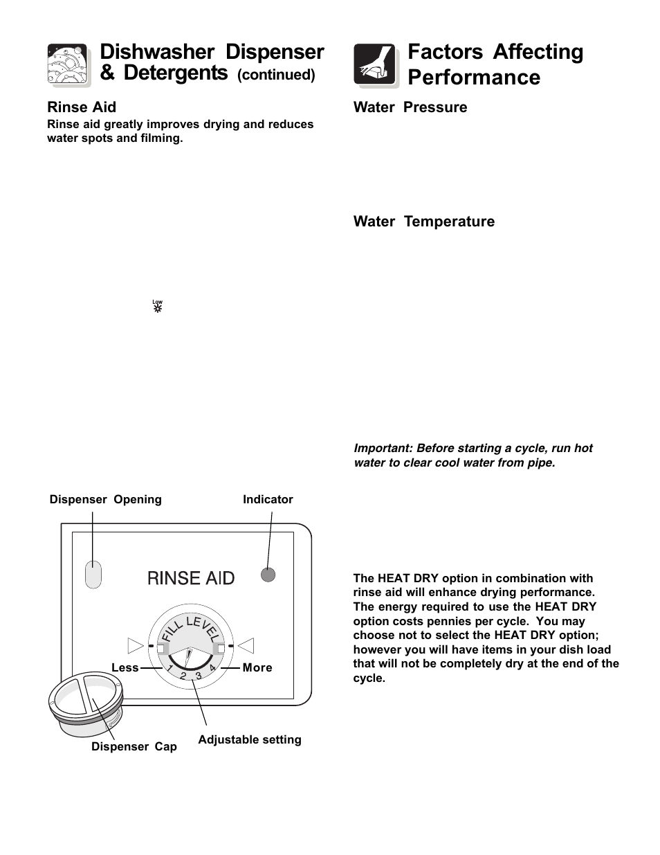 Dishwasher dispenser & detergents, Factors affecting performance | FRIGIDAIRE 3000 SpeedClean Series User Manual | Page 15 / 20