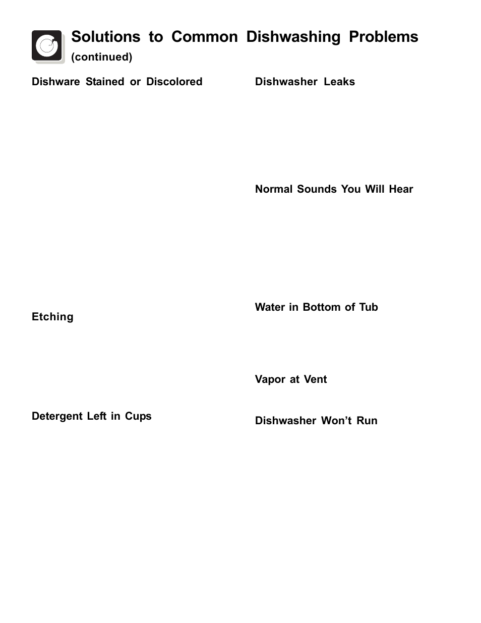 Solutions to common dishwashing problems | FRIGIDAIRE 3000 SpeedClean Series User Manual | Page 18 / 20