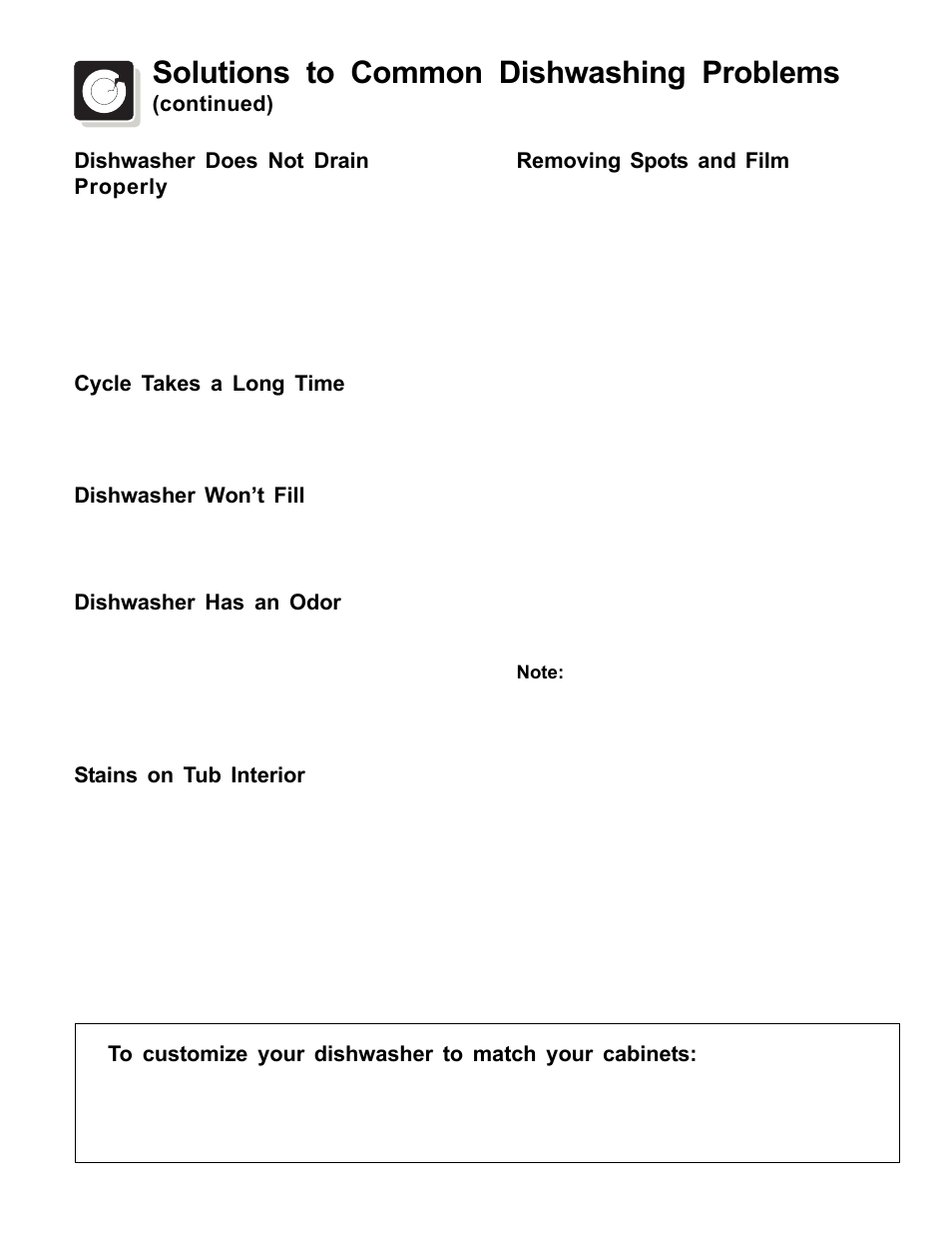 Solutions to common dishwashing problems | FRIGIDAIRE 3000 SpeedClean Series User Manual | Page 19 / 20