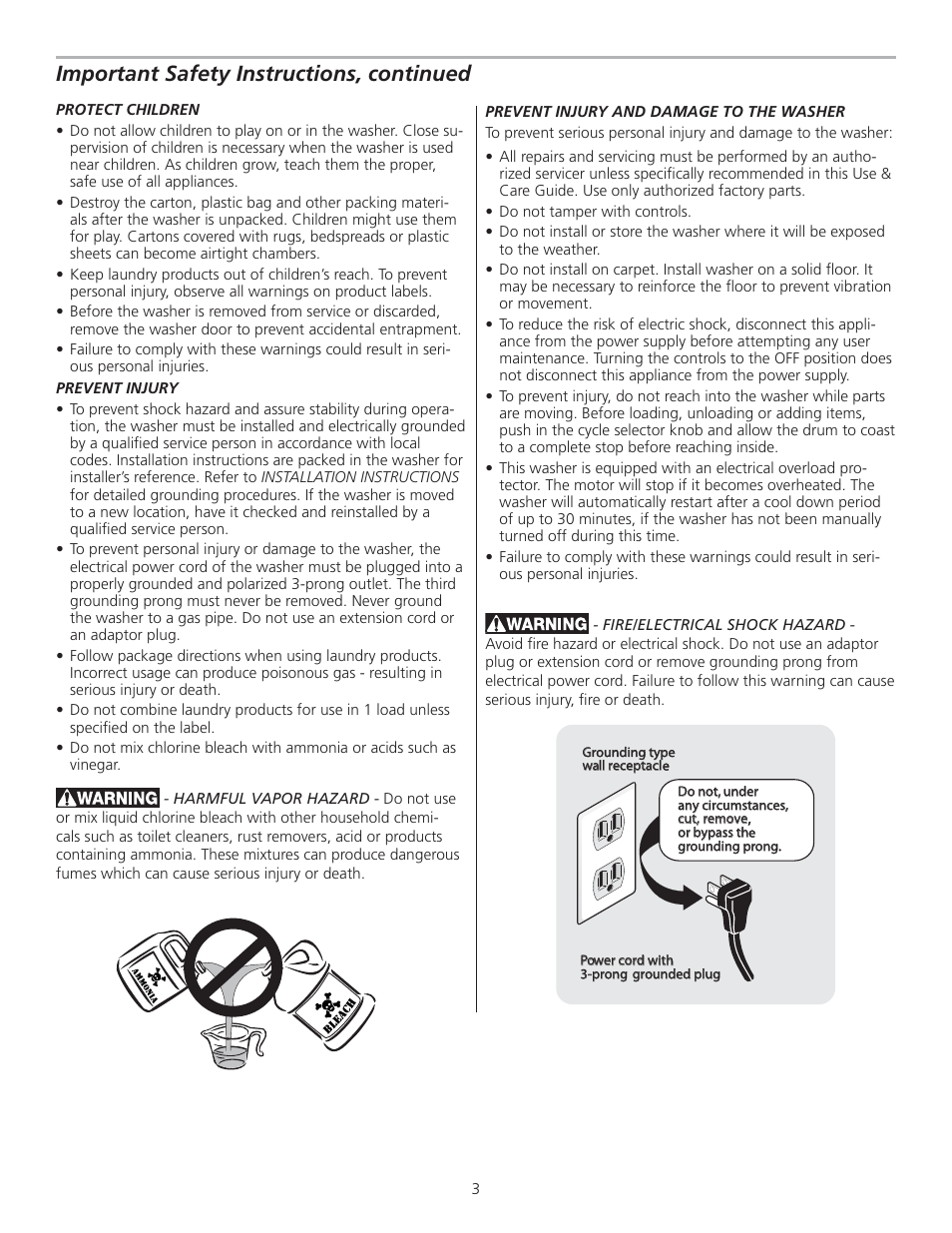 Important safety instructions, continued | FRIGIDAIRE 137153200A User Manual | Page 3 / 14