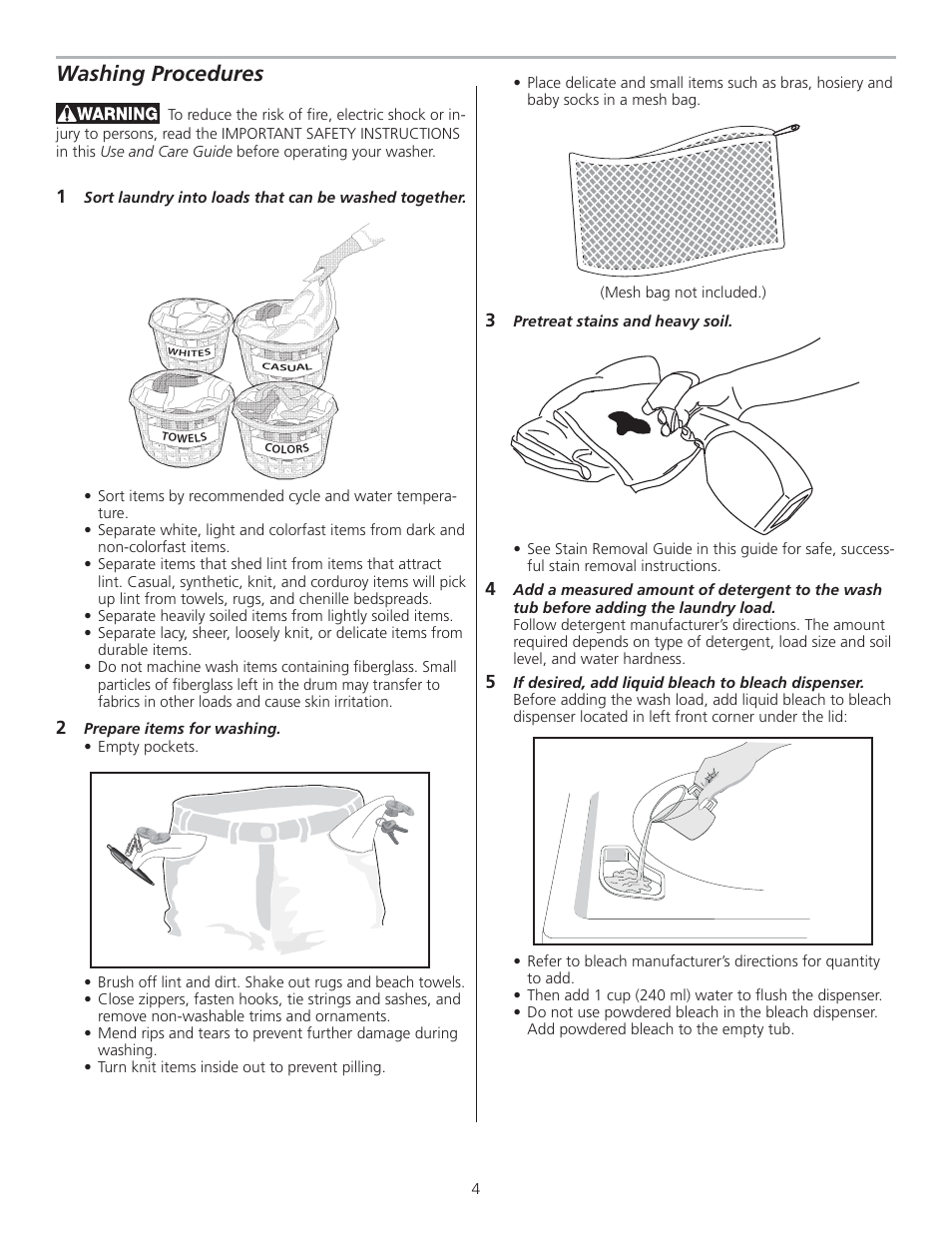 Washing procedures | FRIGIDAIRE 137153200A User Manual | Page 4 / 14