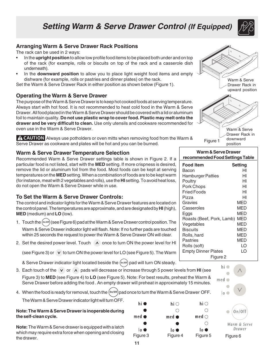 Setting warm & serve drawer control, If equipped) | FRIGIDAIRE 318203866 User Manual | Page 11 / 22